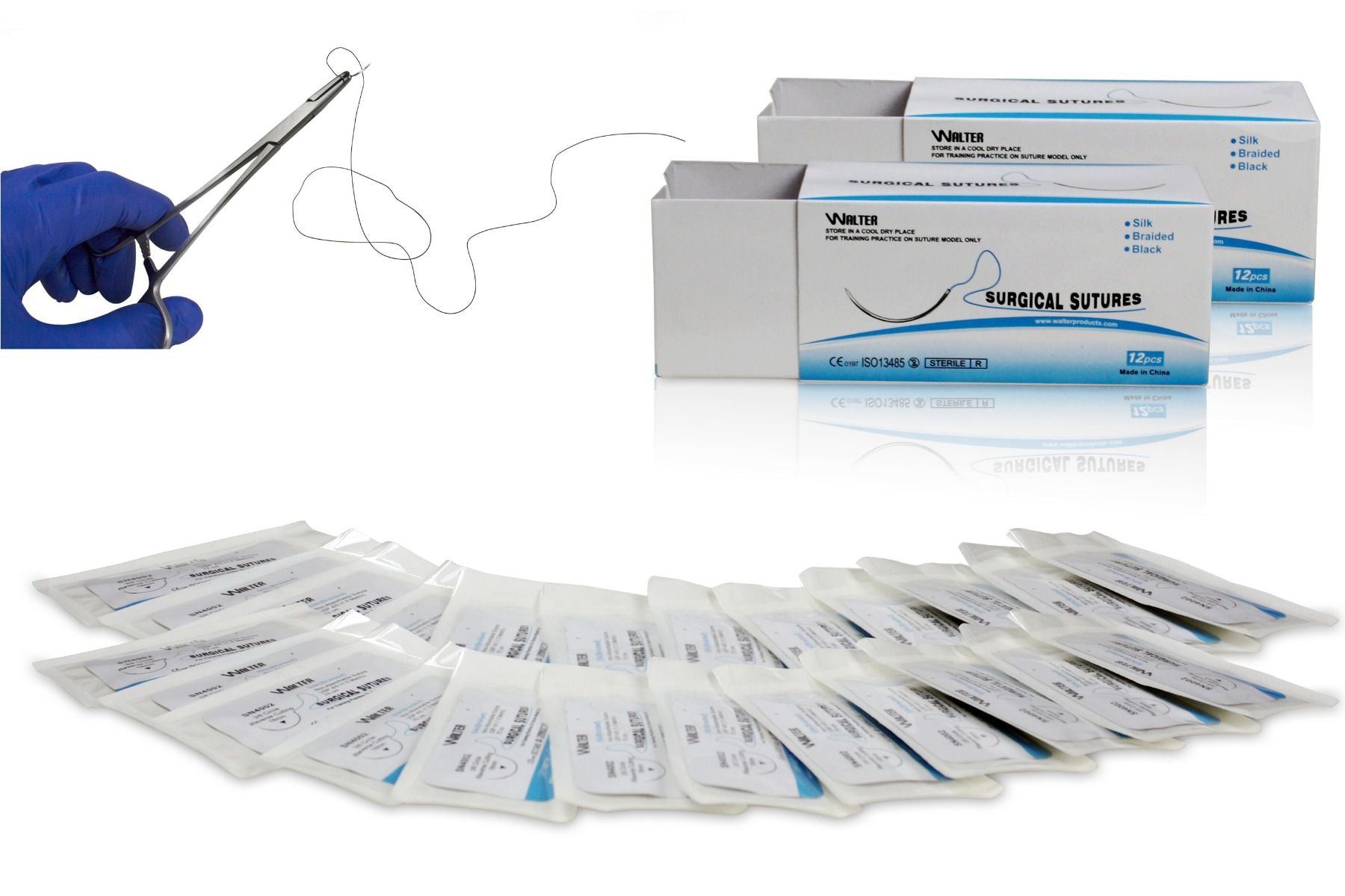 75cm Silk Surgical Suture Thread with Curved Needle