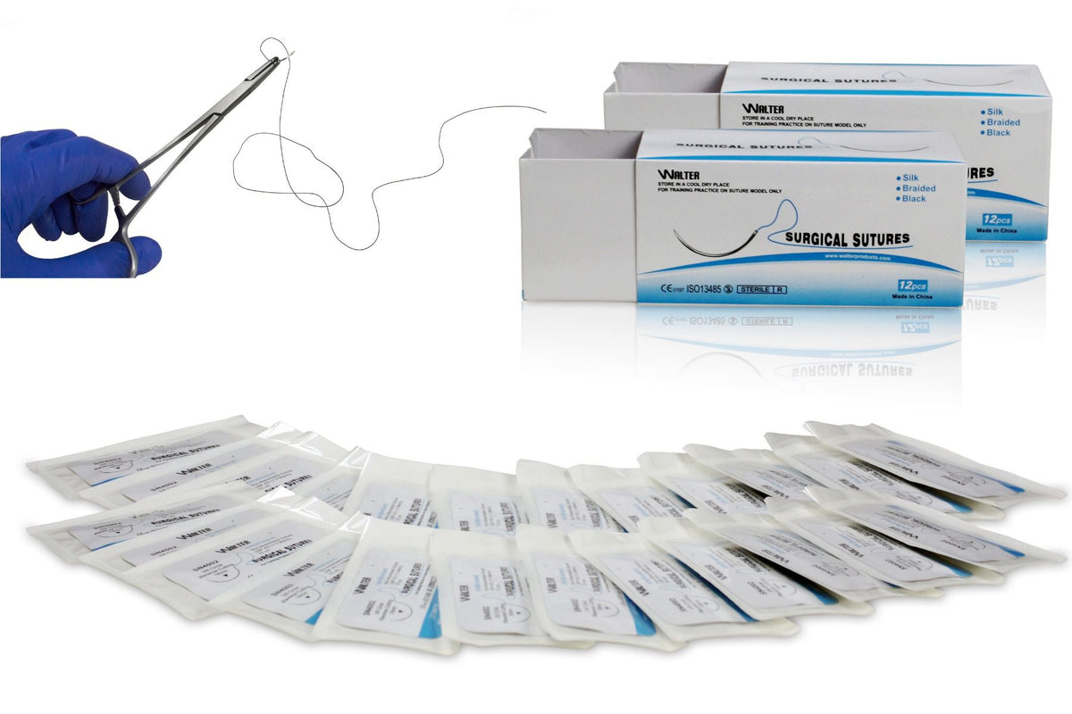 75cm Silk Surgical Suture Thread with Curved Needle
