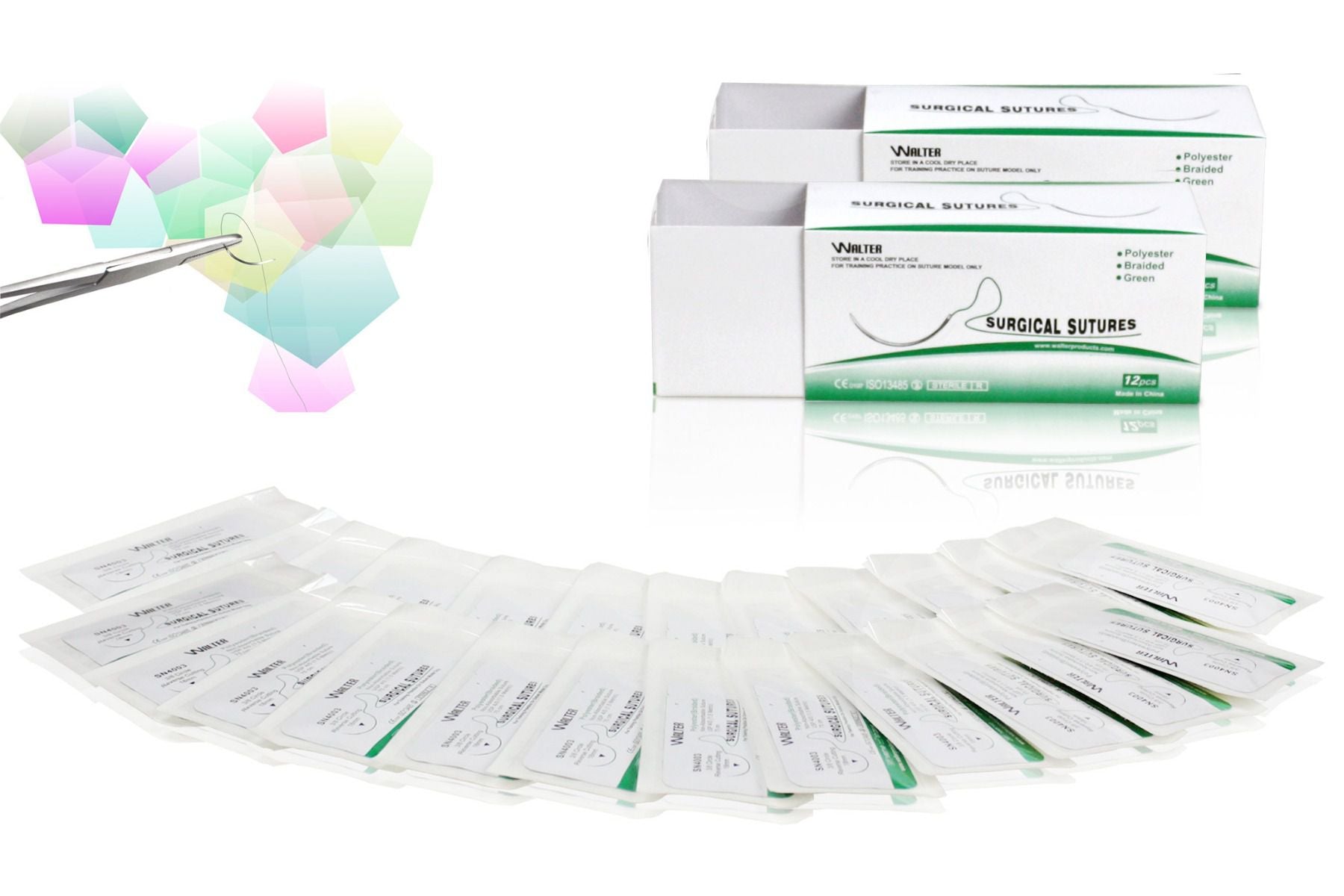 75cm Polyester Surgical Suture Thread w/ Curved Needle